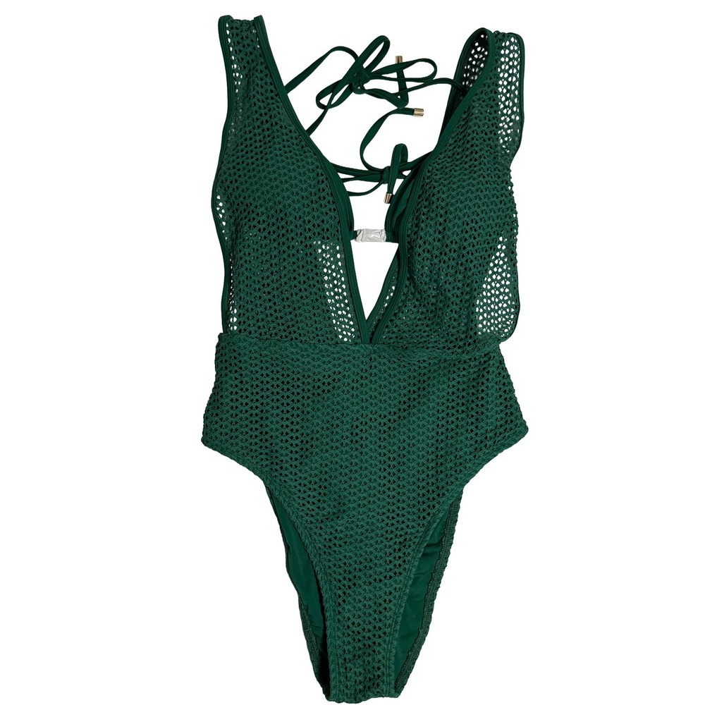 Cupshe Deep Green Crochet One-Piece Swimsuit